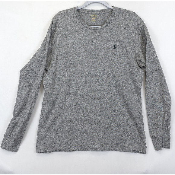 Polo Ralph Lauren T Shirt Long Sleeve Black Pony Logo Men M Heather Gray Casual - Picture 1 of 9